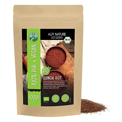 Afbeelding van biologische rode quinoa (1 kg), van gecertificeerde teelt, glutenvrij, lactosevrij, laboratoriumgetest, veganistisch, 100% natuurlijk zonder additieven