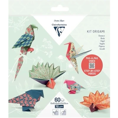 Afbeelding van Clairefontaine 95382C ORIGAMI set, zak met 60 vellen, 10 x cm, 15 20 70 g, vogeldecoratie