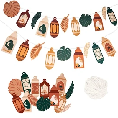 Afbeelding van Papierdrachen Ramadan slinger, 10 m, decoratie voor ramadan, boho, doe het zelf jongens, meisjes en volwassenen, mooi decoratief design set van 2