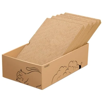 Afbeelding van Ycozy Krabpaal voor katten, 5 delig, karton, omkeerbaar, gegolfd, krabbox kittens binnenshuis