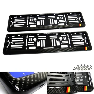 Afbeelding van 2 x 3D echte koolstofvezel EU B auto kentekenplaathouder kentekenplaatframe zwart Duitse