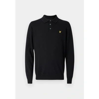 Afbeelding van Lyle &amp; Scott Cotton merino long sleeve knitted polo jet black
