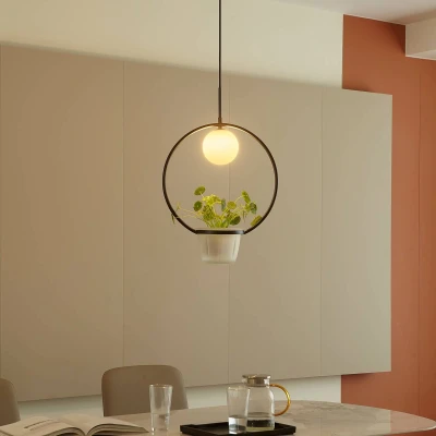 Afbeelding van Lindby hanglamp 1licht ijzer, glas G9 zwart, opaal