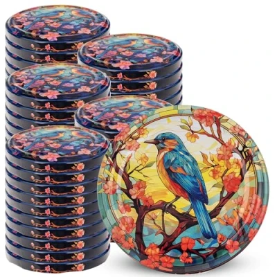 Afbeelding van KADAX schroefdeksel met diameter van 82 mm, metalen 6 inkepingen, schroefdeksel, vogelmotief, 50 stuks