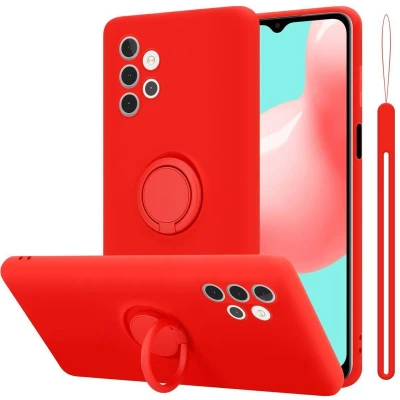 Afbeelding van Cadorabo Hoesje geschikt voor Samsung Galaxy A32 4G in LIQUID ROOD Beschermhoes van flexibel TPU silicone Case Cover met ring