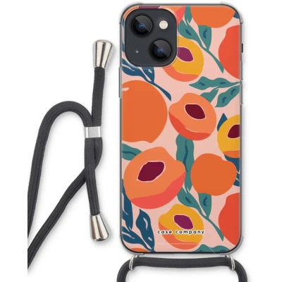 Afbeelding van Case Company® hoesje met Koord geschikt voor iPhone 13 Perzik Telefoonhoesje Zwart Extra Bescherming aan alle Kanten en Over de Schermrand