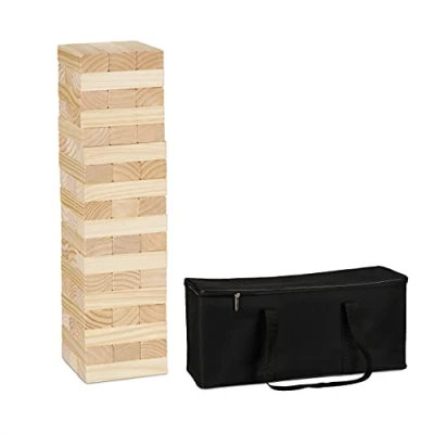 Afbeelding van Relaxdays vallende toren XL outdoor 60 cm 54 blokken wiebeltoren hout stapeltoren