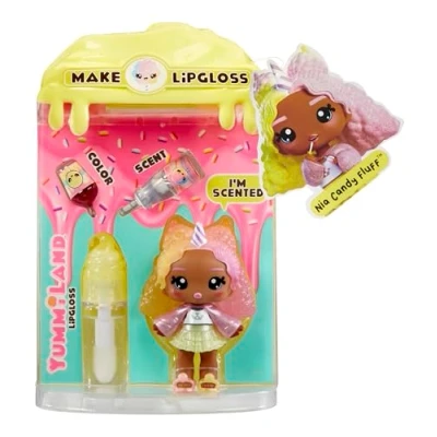 Afbeelding van Yummiland Lip Gloss Poupée Nia Candy Fluff Inclut le Kit DIY Gloss, Convient aux Enfants de 4 Ans et Plus