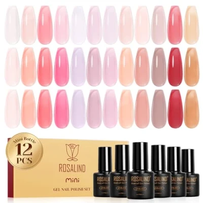 Afbeelding van ROSALIND Jelly semi permanente nagellak, 12 kleuren, Nude, roze, paars, bruin, rood, transparant, gelnagellak, Soak Off Mini UV/LED, permanent, manicure