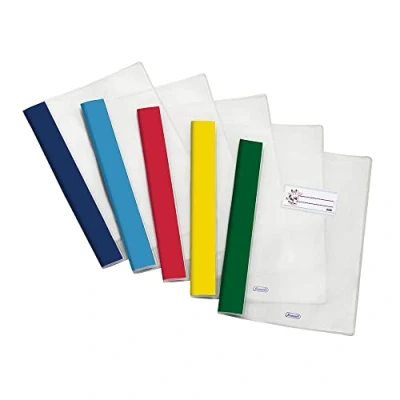 Afbeelding van Favorit 10 stuks notitieboekomslag met etiket, DIN A4, transparant en meerkleurig, 21 x 29,7 cm