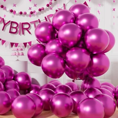 Afbeelding van AULE Ballon fuchsia, metallic, helium: set van 50 ballonnen, verjaardag, donkerroze, 30 cm, ballonnen latex, opblaasbare ballon, decoratie voor babyshower, gender reveal, bruiloft