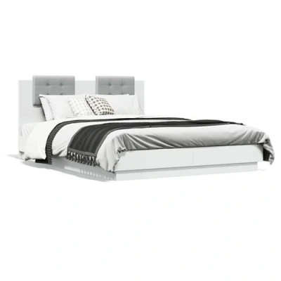 Afbeelding van vidaXL Bedframe met hoofdeinde en LED verlichting wit 150x200 cm