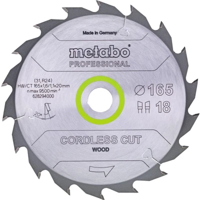 Afbeelding van Metabo CORDLESS CUT WOOD 628295000 Cirkelzaagblad 165 x 20 1.1 mm Aantal tanden: 36 1 stuk(s)
