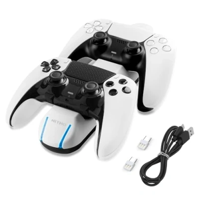 Afbeelding van NiTHO Controlleroplader compatibel met PS5/Edge, klikbaar ontwerp van het laadstation voor gelijktijdig opladen maximaal 2 x PS5 controller, led die de laadstatus aangeeft