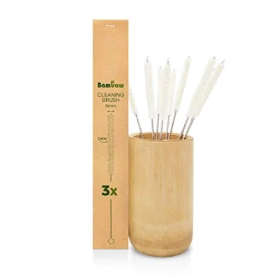 Afbeelding van Stroreinigingsborstel verpakking van 3, pijpreinigers, kleine reinigingsborstel, eco borstel, borstelset, stroreiniger, milieuvriendelijke producten, vriendelijke keuken, Bambaw