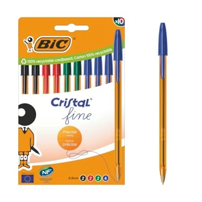 Afbeelding van BIC Cristal Original Fine Ball Pens with Translucent Orange Barrel Assorted Ink Colours Box of 10 Point 0.8 mm