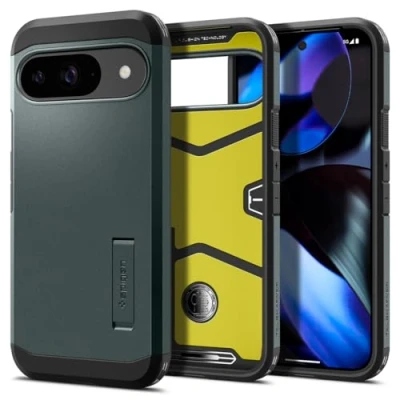 Afbeelding van Spigen Tough Armor Hoesje Geschikt voor Google Pixel 9 / Pro Back Cover met Kickstand Groen