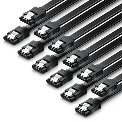Afbeelding van deleyCON 6 x 50 cm SATA kabelset 3 datakabels III HDD SSD verbindingskabel metalen clip GBit/s 2 rechte stekker type L zwart