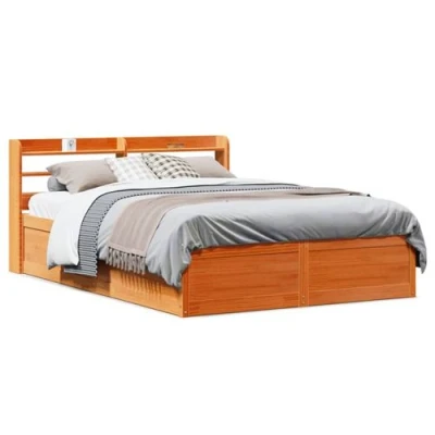 Image de vidaXL Cadre de lit avec tête cire marron 120x190cm bois pin