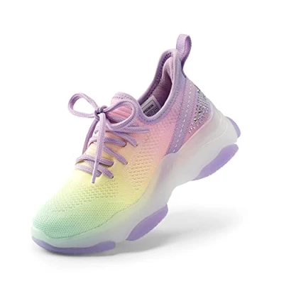 Afbeelding van DREAM PAIRS Sportschoenen voor jongens en meisjes, sportschoenen, wandelschoenen kleine kinderen/grote kinderen, Paarse regenboog