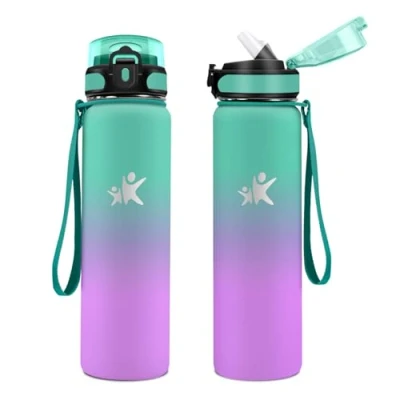Afbeelding van KollyKolla Drinkfles van roestvrij staal, 1 l, thermosfles met rietje, herbruikbare thermosfles, gemakkelijk te openen, lekvrij, BPA vrij, fles voor camping, school, gimnasio