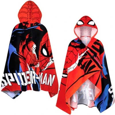 Afbeelding van Marvel Kinderhanddoek met capuchon, absorberende badhanddoek capuchon voor zwembad, strand, vakantie (Red Spiderman, 6 14 jaar)