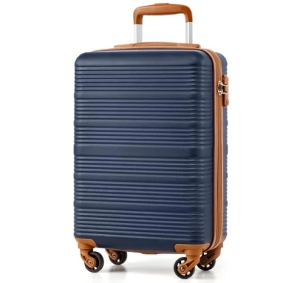 Afbeelding van Coolife Reiskofferset, 3 maten, grote koffer, cabinekoffer, kleine reistassen, ABS met TSA, telescopische handgreep, Blauw/Bruin, Cabinekoffer