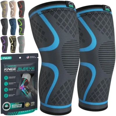 Afbeelding van Kniebrace voor dames en heren, 2 delig, elastisch, ademend, kniebeschermers van medische kwaliteit sport, hardlopen, verlichting gewrichtspijn, stabilisatie de knie