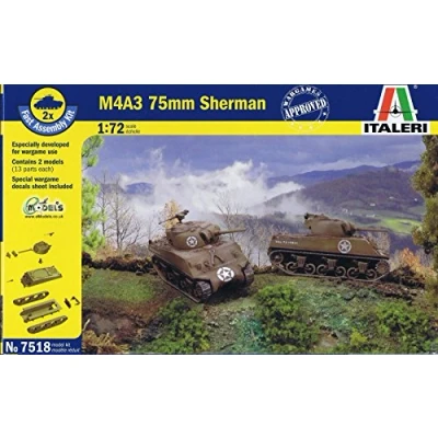 Afbeelding van 1:72 Italeri 7518 M4A3 75mm Sherman Tank 2 fast assembly kits Plastic Modelbouwpakket