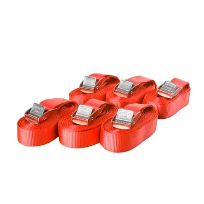 Afbeelding van 6 spanbanden, sjorbanden met klemsluiting, bevestigingsriem, belastbaar tot 250 kg, volgens DIN EN 12195 2, lengte 5 m breedte 25 mm, eendelig, rood