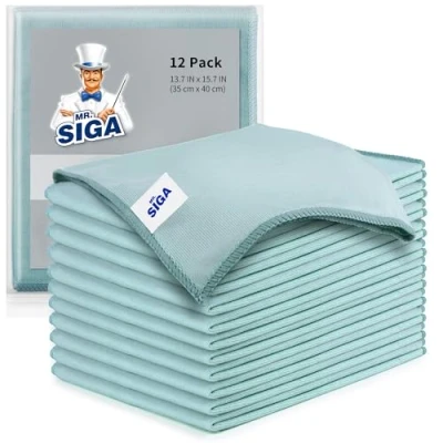 Afbeelding van MR.SIGA Ultrafijne microvezel reinigingsdoeken doek poetsdoeken vensterdoek microvezeldoeken vaatdoeken voor ramen en spiegels, 12 stuks, 35 x 40 cm (13,7 inch 15,7 inch)