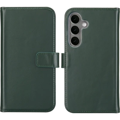 Afbeelding van Selencia Hoesje Geschikt voor Samsung Galaxy S25 Plus Met Pasjeshouder Echt Lederen Bookcase Groen