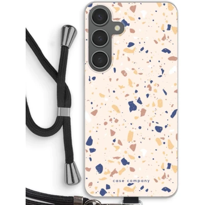 Afbeelding van Case Company® hoesje met Koord geschikt voor Samsung Galaxy S24 Plus Terrazzo N23 Telefoonhoesje Zwart Bescherming aan alle Kanten en Over de Schermrand