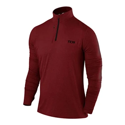 Afbeelding van TCA sportshirt heren lange mouw Sport shirt met halve rits Sneldrogend fietsshirt Hardloopshirt voorzak t Rood/Zwart, XXL