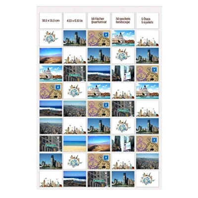 Afbeelding van Trendfinding® Fotogordijn met 50 vakken voor landschapsfoto&#039;s 10 x 15 cm, ook geschikt foto&#039;s, ansichtkaarten (50 foto&#039;s liggend formaat cm)