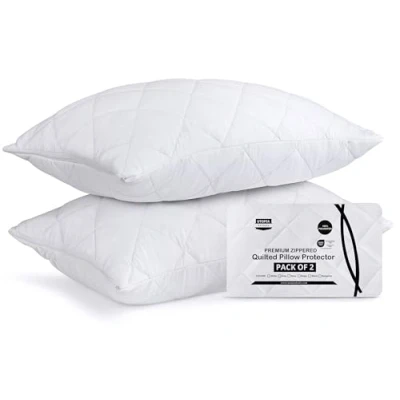 Afbeelding van Utopia Bedding Set van 2 gewatteerde kussenhoezen met ritssluiting, 50 x 75 cm, zachte en ademende microvezel (wit)