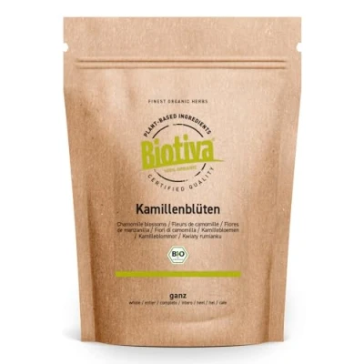 Afbeelding van Biotiva biologische kamillebloesemthee 250 g hoogwaardige hele kamillebloemen kamillethee verpakt en gecontroleerd in Duitsland (DE ÖKO 005)