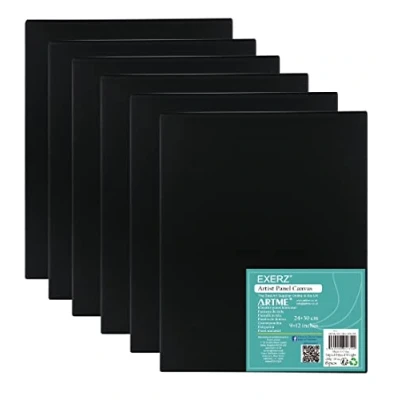 Afbeelding van Exerz 24 x 30 cm canvaspanelen, 6 delig, zwart, 3 mm/canvas/schilderdoek, 280 g/m², 100% katoen, drievoudige primer, middelgrote korrel, olieverf, gouache/acryl