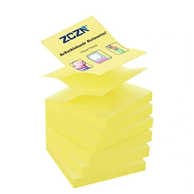 Afbeelding van ZCZN Z Notes notitieblok, zelfklevend, 76 x mm, 80 vellen per blok, zelfklevende notities, 480 vellen, geel, 6 stuks