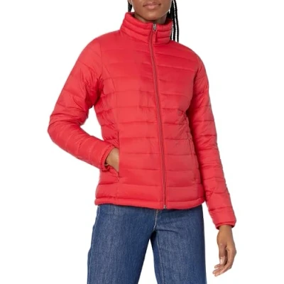 Image de Amazon Essentials Veste matelassée légère à manches longues, imperméable et pliable (disponible en grande taille) pour femme, rouge (taille XXL)