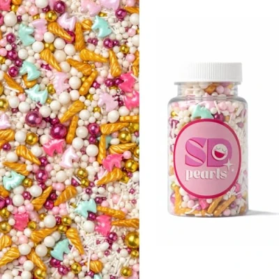 Afbeelding van SD Pearls Lot de perles sucre colorées Pour gâteaux, cupcakes, barbe à papa, cake pops et desserts fêtes prénatales, anniversaires d&#039;enfants (mélange « licorne miracle », 100 g)