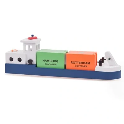 Afbeelding van New Classic Toys Houten Speelgoedboot Rijnaak met 2 containers