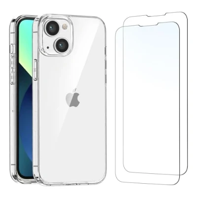 Afbeelding van NEW&#039;C Telefoonhoesje voor iPhone 13 (6,1 inch) ultra transparant silicone TPU gel zacht 2 x gehard glas