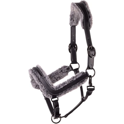 Afbeelding van Harry&#039;s Horse Halster Leder Anatomic Furry Matt Zwart Cob Agradi.be