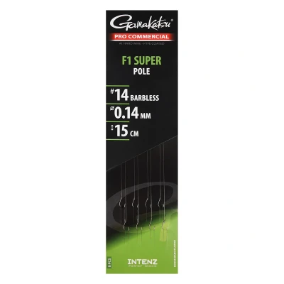 Afbeelding van Gamakatsu Pro Commercial Coars F1 Super Pole Barbless 15cm (8pcs) Maat : haak 14 0.14mm
