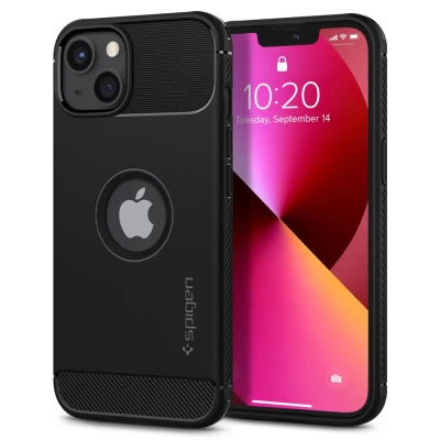 Afbeelding van Spigen Rugged Armor TPU met Air Cushion carbonvezels hoesje voor iPhone 13 zwart