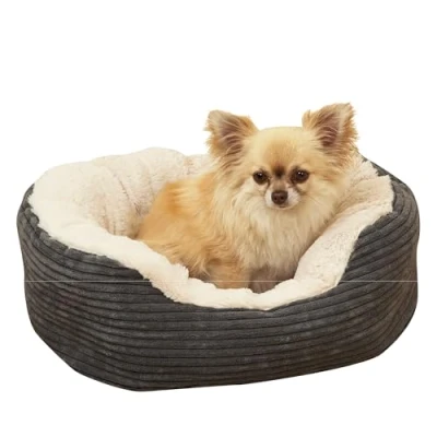 Afbeelding van Rosewood Hondenmand Ovaal Jumbo Cord Pluche Grijs / Creme 51x43x15 CM (363062)