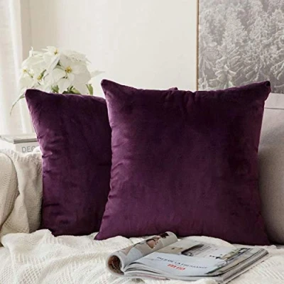 Afbeelding van MIULEE Set van 2 fluweelzachte, effen decoratieve vierkante kussenslopen, kussensloop voor bank, slaapkamer, aubergine, paars, 40x40 cm