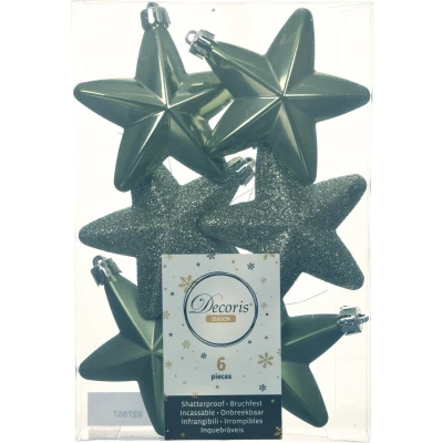 Afbeelding van Ster plc l2b7.5h7.5 cm mos groen 6st kerst Decoris
