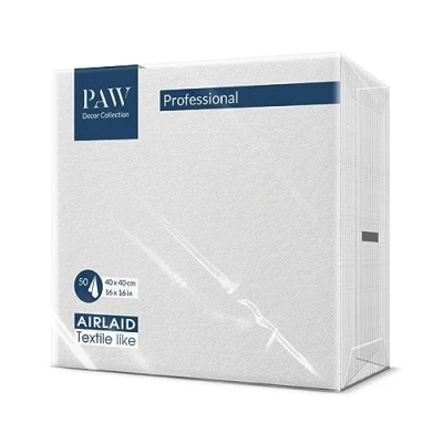 Afbeelding van PAW 50 stuks Airlaid servetten (40 x 40 cm), effen, stoflook, elegante tafeldecoratie, HoReCa voor belangrijke gelegenheden zoals bruiloften, feesten, Kerstmis, wit